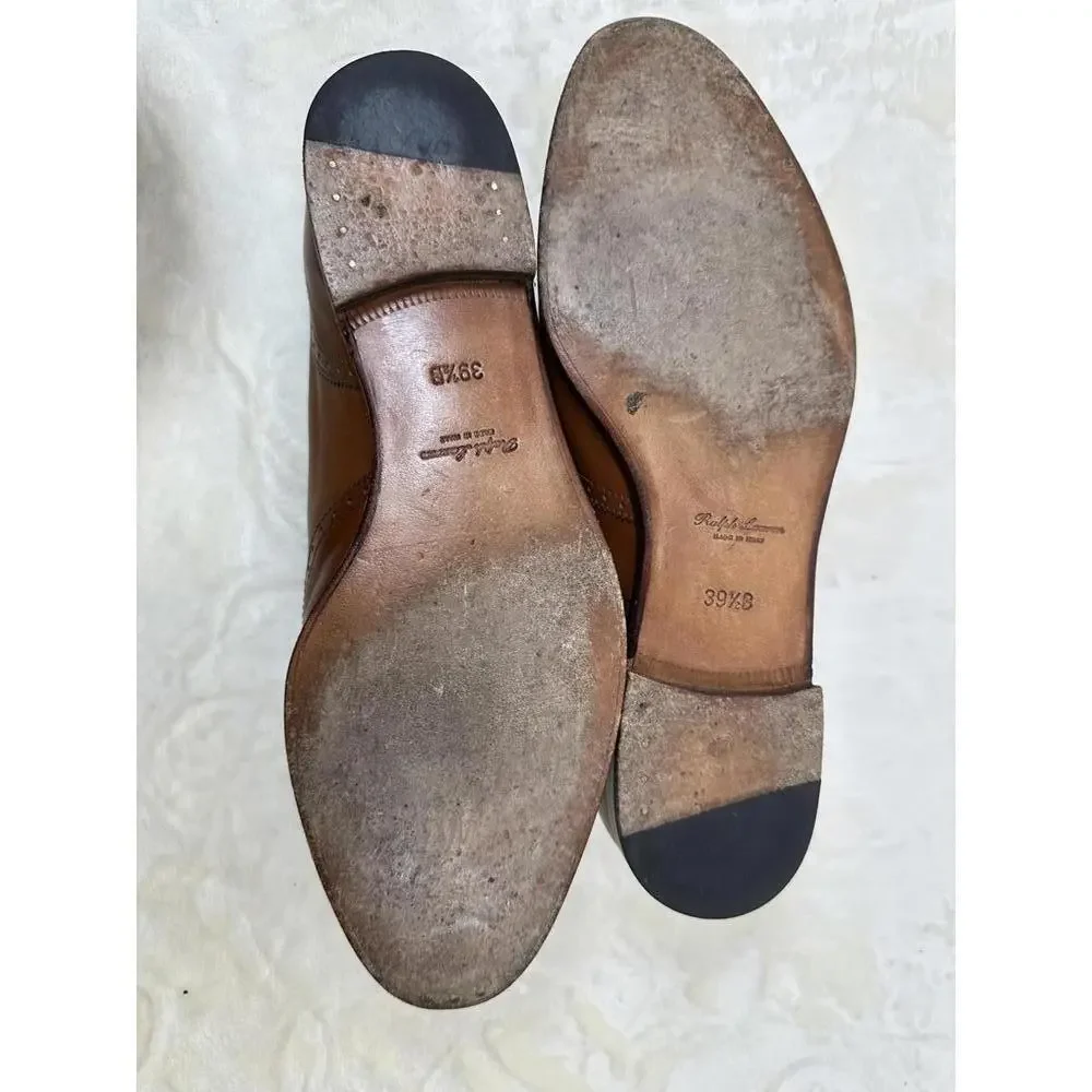 Ralph Lauren Purple Label Italy Tan Leather Oxford Brogues Classic Preppy Style